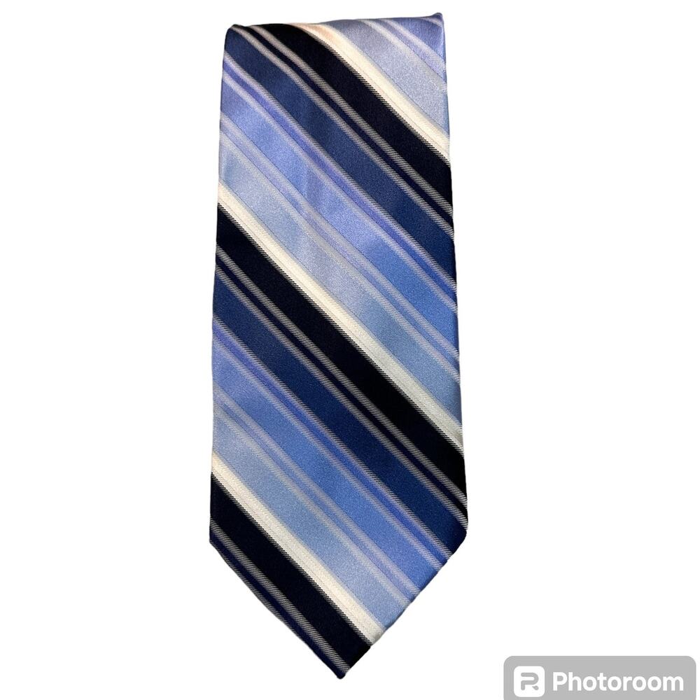 Pierre Cardin Mens Tie Blue White Diagonal Stripes Traditional Silk NeckTie